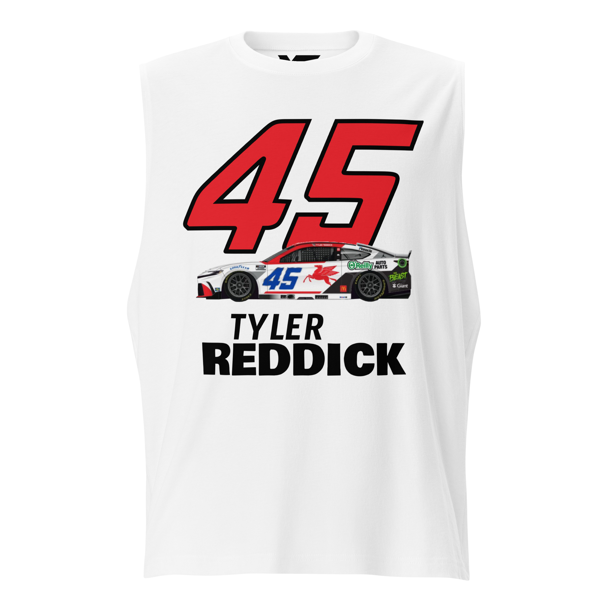 Motorthreadz Tyler Reddick Nascar muscle tank top in White featuring a racing inspired graphic design