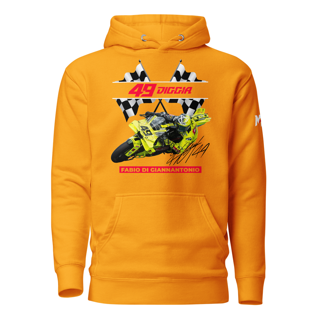 Motorthreadz Fabio Di Giannantonio Motogp hoodie in Team Gold featuring a racing inspired graphic design