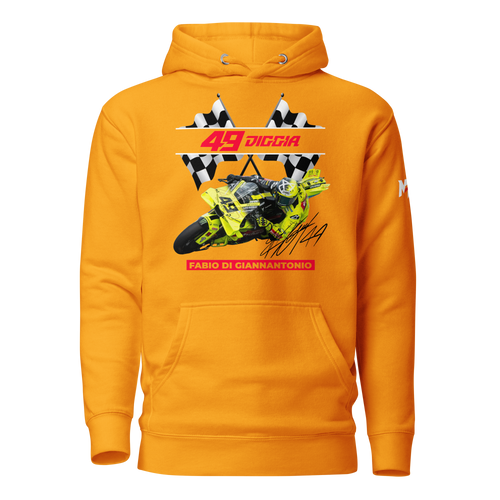 Motorthreadz Fabio Di Giannantonio Motogp hoodie in Team Gold featuring a racing inspired graphic design